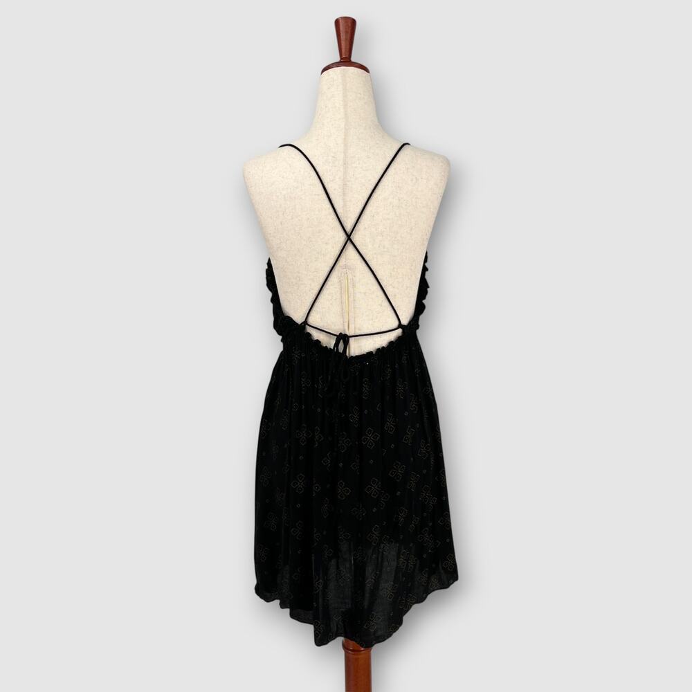 Free People Jolene Mini Slip Black Gold Dot Mini Dress Size Medium - Picture 2 of 7